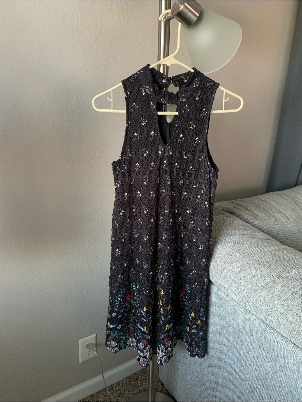 love, Fire Black Lace Mini Dress with Multicolor Hem